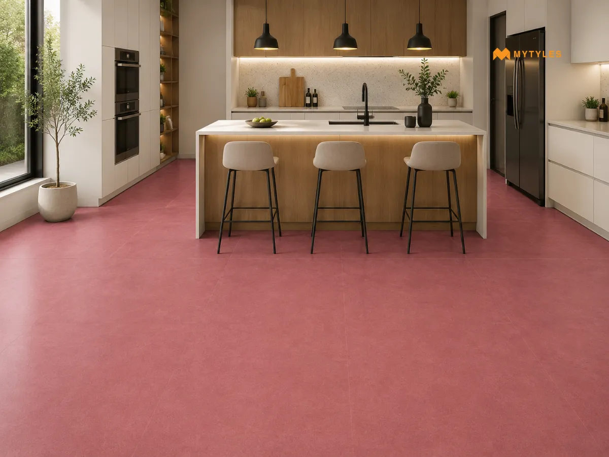 Anti skid Pink Rustic Tiles In Kitchen Floor